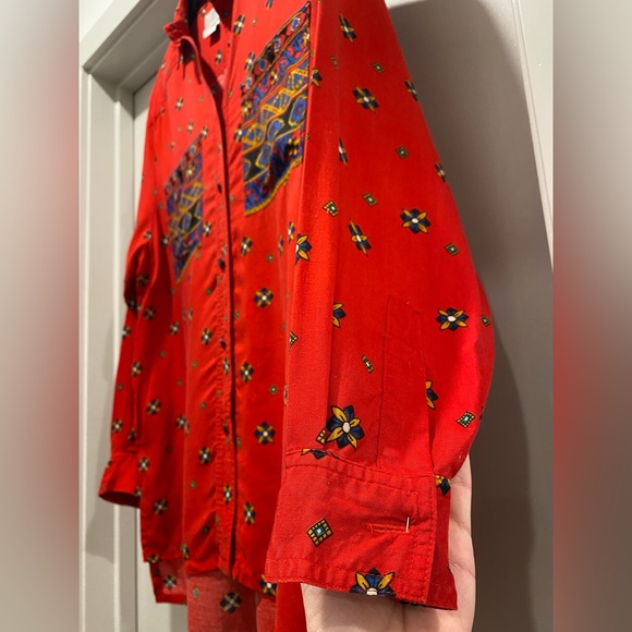VTG Josephine Red Patterned Button-Up Long-Sleeve Shirt With Pockets - Size Med - Picture 6 of 10
